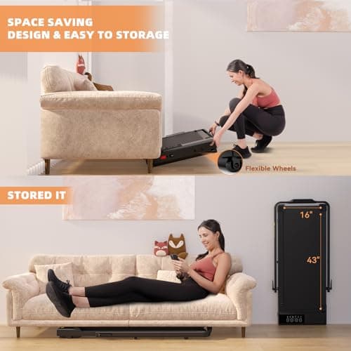 DeerRun Foldable Walking Pad Treadmill for Home & Office, Under Desk Walking Pad Treadmill with 9% Manual Incline and Handlebar, 0.6–7.5 MPH, 300 lb Capacity, App & Remote Control 6