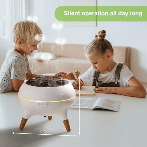 HIROGA Jellyfish Diffuser 250ML, Volcano Diffuser Aroma Diffusers Air Humidifiers 7Color LED, 5 Rings Dynamic Sound Pickup Ultrasonic Aromatherapy Fragrant for Bedroom Office (White) 7