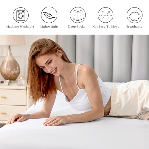 FreshCulture Pure Cotton Fitted Sheets Queen Size, 300 Thread Count Percale Sheets for Queen Size Bed, Soft & Breathable Cotton Sheets, Luxury Size Fitted Sheet Only (White) 5