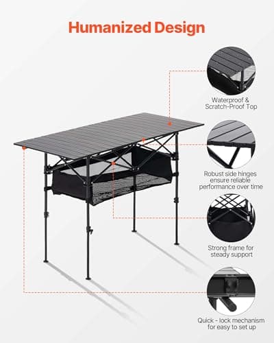 VEVOR Folding Camping Table, Portable Roll Up Side Tables, Lightweight Aluminum Beach Table for Outdoor BBQ Tailgating Picnic, Travel (47 inch-Black) 7