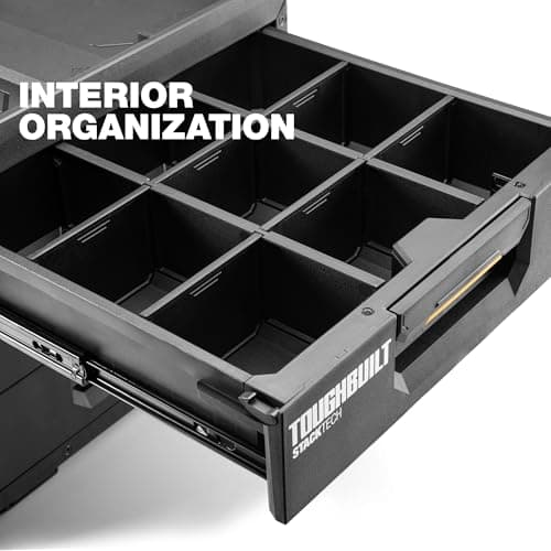 ToughBuilt StackTech XL 3 Drawer Tool Box, Heavy-Duty Portable Tools Chest, 50 lb Capacity - Stackable Toolbox Storage Organizer with 22 Dividers, Auto-Latching Drawers and Accessory Rails 9