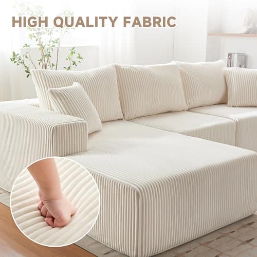 HUATEAN 108” Modular Sectional Sofa, Cloud Sectional Couch with Deep Seat, Modern Modular L-Shape Sofa Couch with Chaise,Upholstered Couches for Living Room Bedroom (Corduroy,Lvory) 8