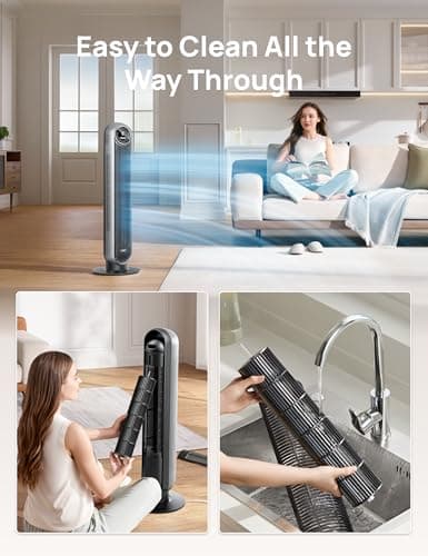 Dreo Bladeless Tower Fan - 25ft/s, 4 Speeds, 4 Modes, 90° Oscillation, 8H Timer, Ultra Quiet for Bedroom, Indoors, Silver (Nomad One) 6