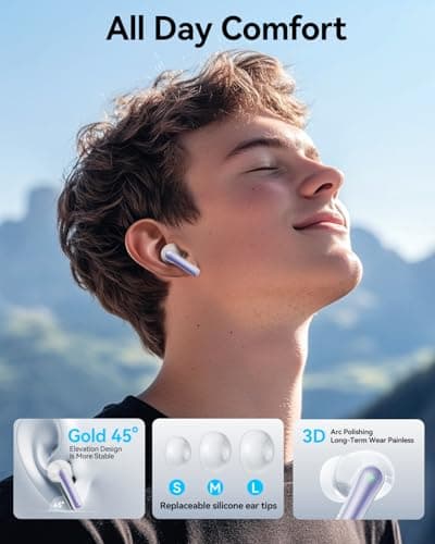 HUIFU Wireless Earbuds, Bluetooth Ear Buds Headphones, 40H Long Playtime, Stereo Deep Bass, LED Power Display, IPX7, Lightweight in Ear Earphone with Mic for iPhone Android Phone 6