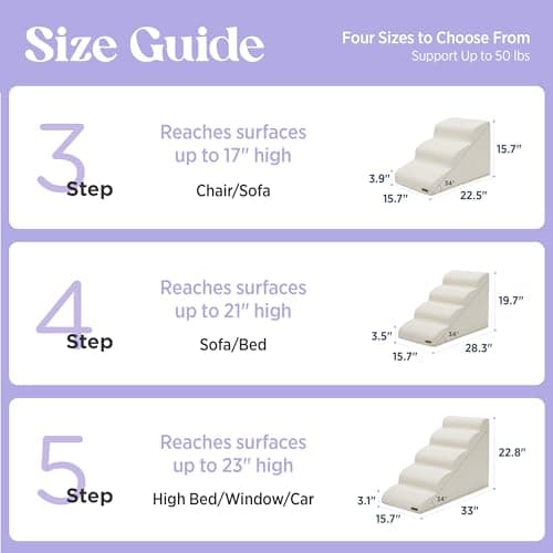 Lesure Dog Stairs for Small Dogs Pet Steps Ramp for High Bed and Couch with CertiPUR-US Certified Foam with Non-Slip Bottom, Beige, 4 Steps 6