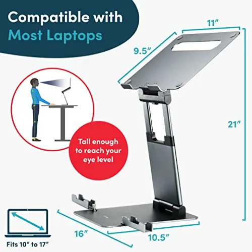 Ergonomic Laptop Stand for Desk, Adjustable Height up to 20", Laptop Riser Computer Pulpit Stand for Laptop, Portable Laptop Stands, Fits MacBook, Laptops 10 15 17 inches Laptop Holder and Laptop Desk 5