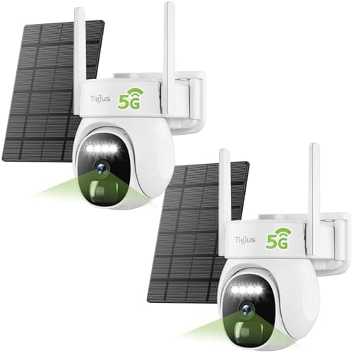 TIEJUS 2.4G/5G Security Cameras Wireless Outdoor, 2K Solar Camera for Home Security, 360° PTZ/3MP Color Night Vision/Battery Powered/2Way Talk/Compatible with Alexa/IP66 Waterproof(2 Pack)