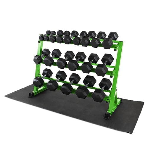 WF Athletic Supply Heavy-Duty Dumbbell Rack Stand, Weight Rack for Home Gym, Weight Holder, Green 3-Tier Rack for Storage 5-50LB, RACK ONLY 6