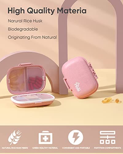 Holii Travel Pill Organizer, 8 Compartments Portable Pill Case, Daily Pill Box to Hold Vitamins, Small Pill Container for Pocket Purse Medicine Organizer（Pink） 7