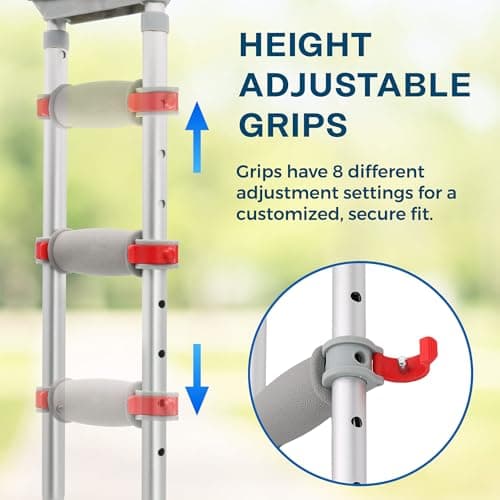 DMI Universal Aluminum Crutches - Adjustable Underarm Walking Aid for Adults, Shorter to Tall (4'6"-6'6"), Push-Button Height Adjustment, 300 lbs Capacity, Slip-Resistant Tips, 1 Pair 6