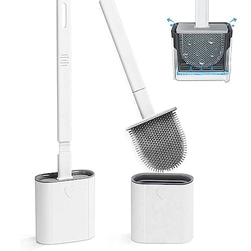 Canvint Silicone Toilet Brush and Holder 2 Pack, Toilet Brush and Holder Set for Bathroom Deep Cleaning Flexer Rubber Toilet Brush Floor Standing & Wall Mounted Without Drilling, White-new- 2 Pack