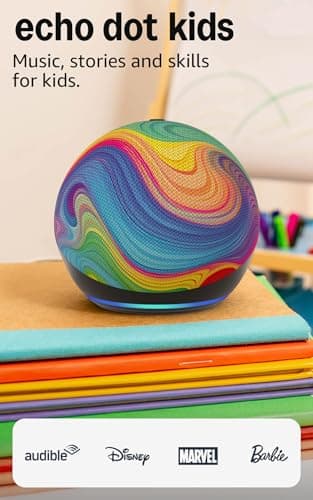 Amazon Echo Dot Kids (newest model) - Designed for kids, Designed for Alexa+, parental controls, Includes 1 Year of Amazon Kids+, Rainbow Swirl 8