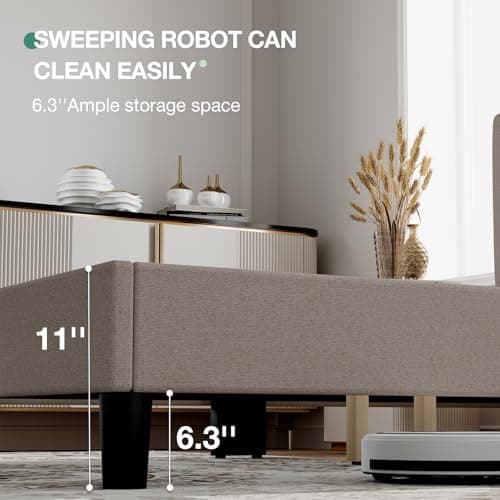 Novilla King Size Bed Frame with Adjustable Headboard Platform King Bed Frame Linen Fabric Upholstered Headboard, No Box Spring Needed, Noise-Free, Wooden Slats Support, Easy Assembly, Beige 5