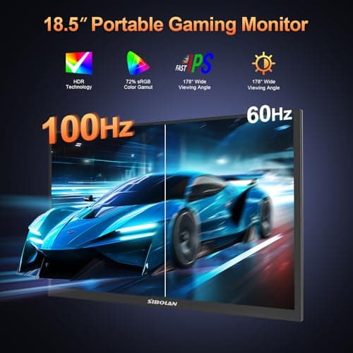 sibolan Portable Monitor 18.5inch 1080P FHD 100Hz Refresh Rate Gaming Monitor, 72% sRGB, IPS Panel, Dual USB-C & Mini-HDMI for Laptop, PC, Phone, Built-in Kickstand, Speakers 4