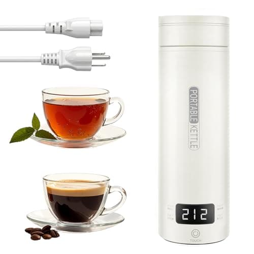 Rzlinn Travel Tea Kettle（110V）, Portable Electric Kettle, 316 Stainless Steel Premium Liner, 4-speed Temperature Adjustment with Auto Shut-off and Boil-Off Protection,White.