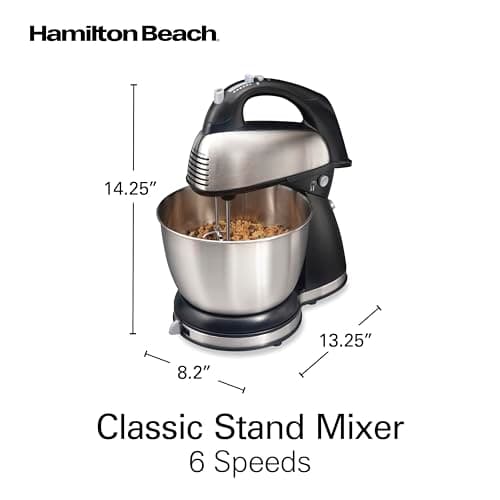 Hamilton Beach Classic Stand and Hand Mixer, 4 Quarts, 6 Speeds with QuickBurst, Bowl Rest, 290 Watts Peak Power, Black and Stainless 9