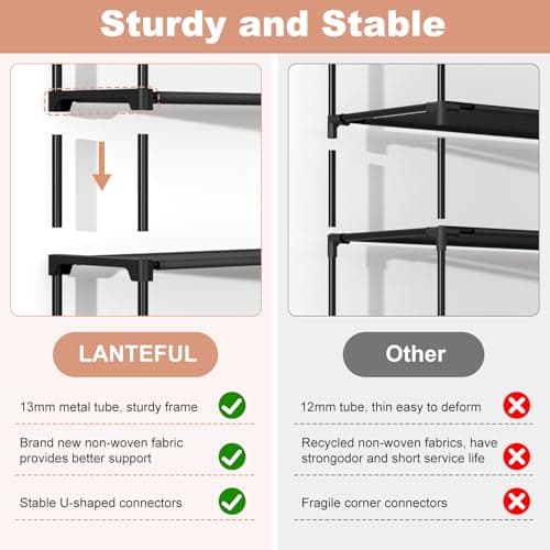 LANTEFUL 3 Tier Shoe Rack for Closet, Shoe Organizer with 5 Hooks, Long Shoe Shelf Storage for Sneaker and Boot Stackable Free Standing Shoe Rack for Entryway, Garage, Small Spaces, Dorm 5