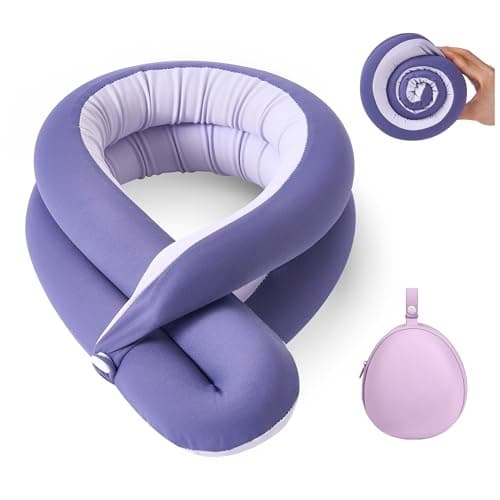 KPNEOL Travel Pillow, Neck Pillow – Ergonomic Memory Foam Pillow for Airplane, Adjustable & Ultra-Lightweight with Dual-Sided Fabric for Flight, Car, and Office Use, Purple 7