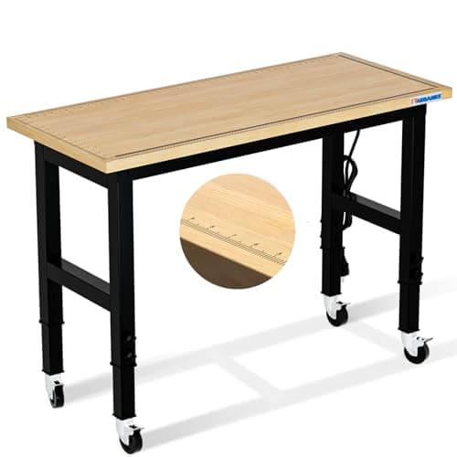 LARBANKE Adjustable 48" Workbench,Multiple Height Adjustments Workstation,Workbench with Scale,Power Plate and Wheels,for Home,Garage,Office,Holds up to 2000 Lbs