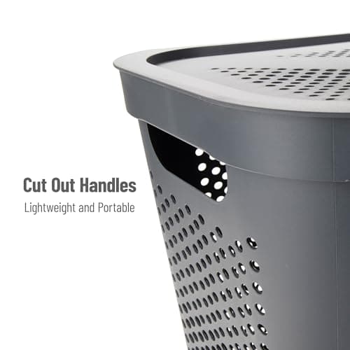 Mind Reader Slim Laundry Hamper with Lid, 60L Clothes Basket, Ventilated Plastic, Gray 4