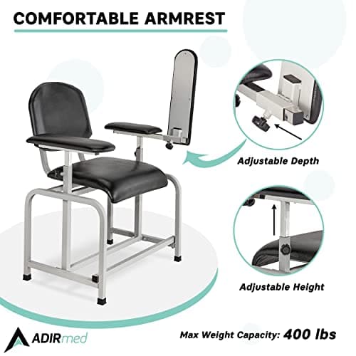 VivaComfort Black Phlebotomy Chair with Adjustable Armrest, Blood Draw Chair, Large Weight Capacity Comfortable Lab Medical Chair 6
