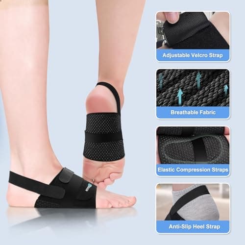 Healrecux Arch Support Braces for Plantar Fasciitis Relief, Adjustable Compression Bands with Gel Pad Orthotics Inserts for Feet Flat, High & Fallen Arches, Foot Support(Anti-Slip Spots) 6