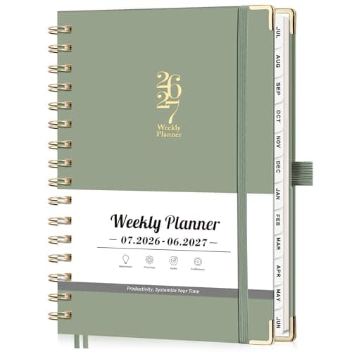 LOAPEM Academic Planner 2026-2027, Weekly and Monthly, A5 Size (5.7" x 8.3"), July 2026 - June 2027, To-do List for Tracking, for School, Home, Office, Hardcover, 12-Month Tabs (Light Green)