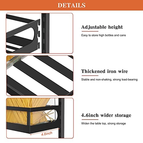 X-cosrack Wall Mount Spice Rack Organizer 5 Tier Height-Adjustable Hanging Spice Shelf Storage for Kitchen Pantry Cabinet, Dual-Use Seasoning Holder Rack with Hooks, Black-Patented 6