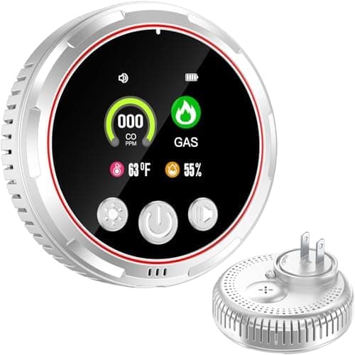 4 in 1 Carbon Monoxide Detectors Plug in, Natural Gas Detector & Carbon Monoxide Detector & Battery Backup, HD Digital Display Monitors CO, Gas, Temp, Humidity - Home Safety for House, RV, Apartment