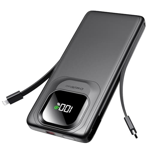 Portable Charger Power Bank with Built-in Type C Cables, 22.5W Fast Charging 10000mAh Phone Charger, Travel Battery Pack Slim Battery Bank with LED Display for iPhone, Android & USB-C (Black)