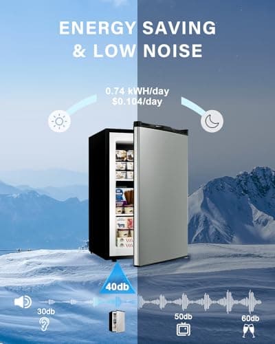 Feelfunn 3.0 Cu.ft Upright freezer - Compact Mini Freezer with 7 Adjustable Thermostat, Removable Shelves, Reversible Single Door, 360°Uniform Cooling Small freezer for Home Office Dorm, Silver 5