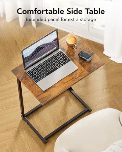 Pipishell C-Shaped Side Table, C Table for Sofa with Two-Piece Desktop & Metal Frame, Large Surface End Table for Living Room, Bedroom, Bedside, Rustic Design 7