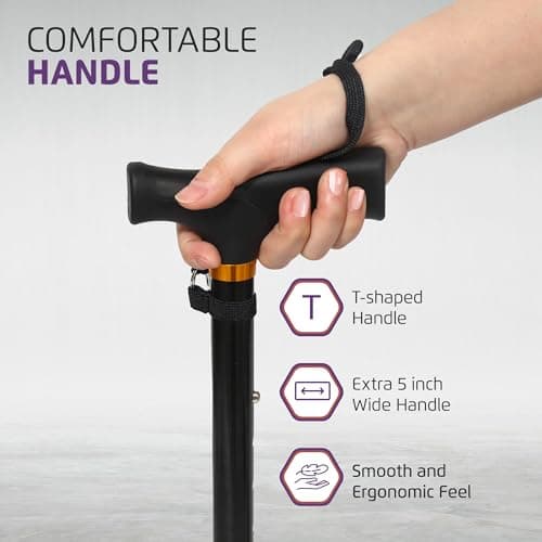 Allay Walking Cane for Men & Women - Foldable, Adjustable, Collapsible Walking Canes for Seniors Balance, Free Standing, Pivot Tip, Heavy Duty, with Travel Bag | Walking Sticks for Seniors - Black 5