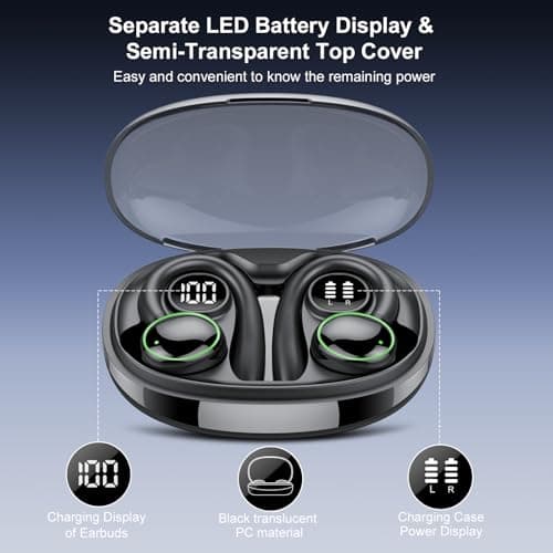 Wireless Earbuds, Bluetooth 5.3 Headphones Sport, Over Ear Buds With ENC Noise Cancelling Mic, 48H, Wireless Earphone With Earhooks, Stereo Deep Bass, IP7 Waterproof Headset for Workout Running, Black 5