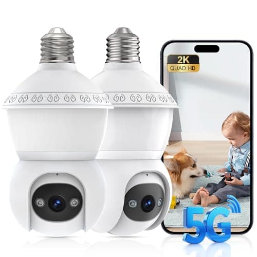 Recmoment Light Bulb Security Camera,5G&2.4GHz WiFi 2K Security Cameras Wireless Outdoor/Indoor,AI Human Detection,Auto-Alarm,Color Night Vision,2-Way Talk,Bulb Cameras for Home Security 2PCS