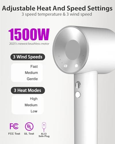 Hair Dryer with Carry Case, 160000 RPM Professional High-Speed Blow Dryer 200 Millions Negative Ionic Care Hair Dryer for Fast Drying, Low Noise Hairdryer, Travel with Magnetic Diffuser&Nozzle, White 5