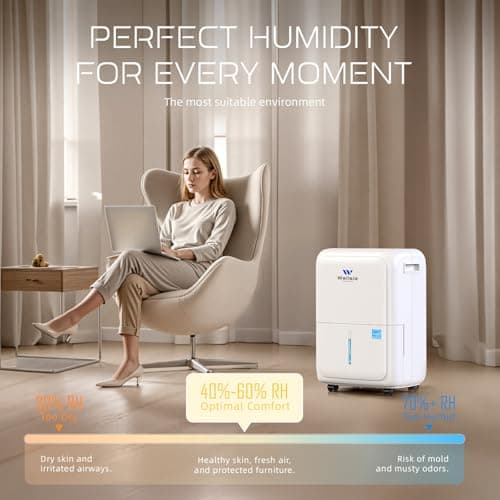 Wellsle Energy Star Certified 52 Pint Dehumidifier for Home and Basement, Portable Dehumidifier with Drain Hose and 1.59 Gal Water Tank, Quiet Dehumidifiers for Bedroom, Living Room, Garage. 5