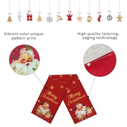 Christmas Table Runner Christmas Decorations - Red and Gold Vintage Santa Claus Merry Christmas Snowflake Winter Xmas Home Kitchen Dining Table Decor, Christmas Party Decorations 13 x 72 Inch 3