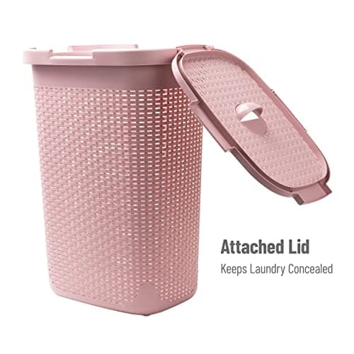 Mind Reader Slim Laundry Hamper with Lid, 60L Tall Clothes Basket, Narrow Tapered Design for Bathrooms, Closets and Laundry Rooms, Plastic, Pink 5