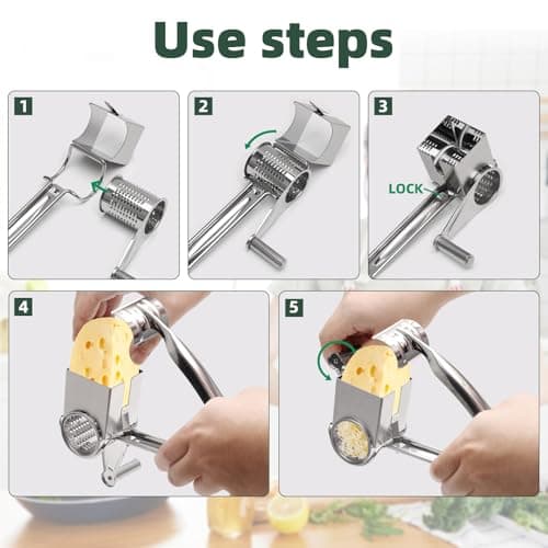 BAKBRAND Rotary Cheese Grater Stainless Steel Handheld Rotating Grater Multipurpose Cheese Cutter with 1 Drum for Grating Cheese Vegetables 4