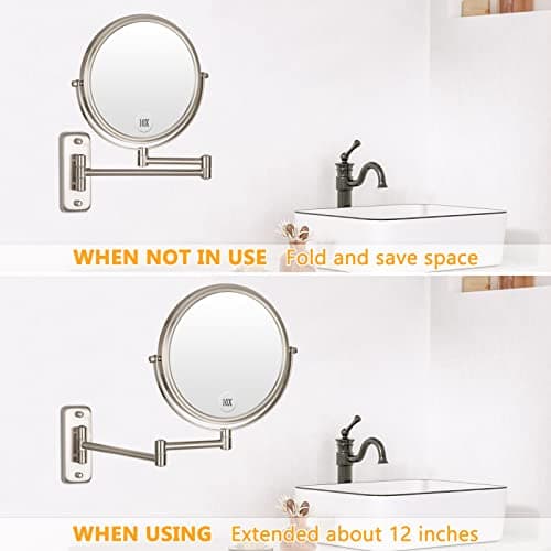 Wall Mounted Makeup Mirror - 1X/10X Magnifying Mirror Double Sided, 8 Inch Extendable Bathroom Mirror, Nickel Finish 5