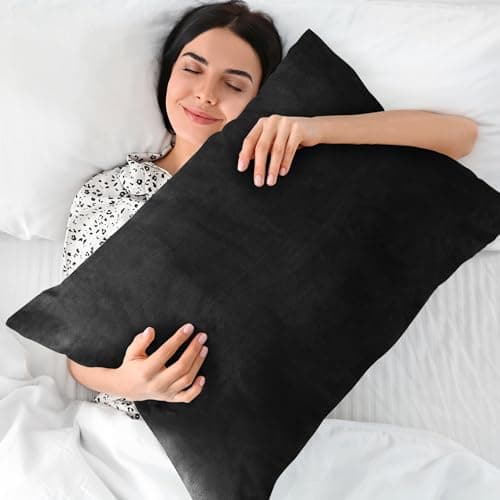 BEDELITE Flannel Pillowcases Standard Set of 2, Super Soft Fleece Pillow Case Cover with Zipper for Bedroom, Sofa, Couch,Luxury Cozy Fuzzy Velvet Pillow Shams for All Seasons(20x26 Inches, Black) 5