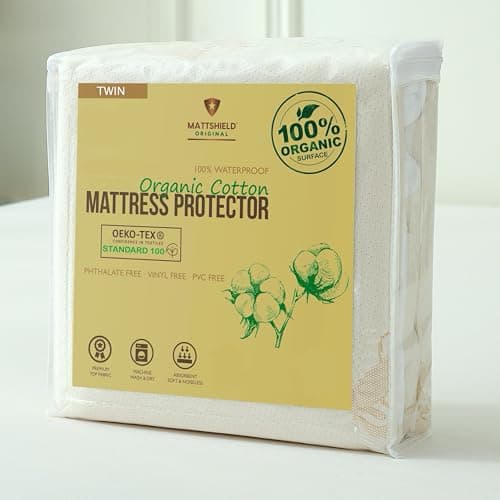 Waterproof Organic Mattress Protector Twin Size – Soft OCS Certified Organic Cotton Surface – Noiseless & Breathable 250 GSM Pad Cover – Deep Pocket Fitted Design