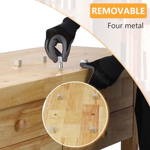 60" Rubber Wood Workbench, Heavy Duty Work Bench with Drawer & Shelf, Work Bench Table for Garage, Workshop, Home Storage, Woodworking Bench, 330 lbs Weight Capacity (60") 6