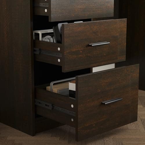 Homsee 63" W L-Shape Standing Desk with Storage Cabinet, Electric Height Adjustable Corner Stand Up Computer Desk with Drawers for Home Office, Brown 6