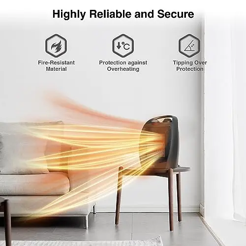 Small Portable Space Heater for Indoor Use - Lutntc 1500W Safe and Quiet Ceramic electric Heater Fan, Heat Up 200 Square Feet for Room, Office, Desk 5