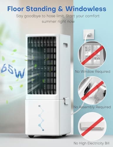 COOLECH Portable Air Conditioners w/Remote, 4 Modes & 3 Speeds, Waterless Alert System & 2.4-Gal Tank for 20H Cooling, 12H Timer for Auto Off, 3-IN-1 Evaporative Air Cooler for Room Bedroom Office 9