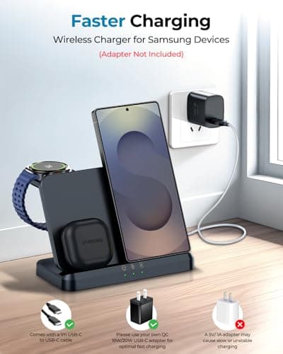 EGV Wireless Charger for Samsung – 3 in 1 Wireless Charging Station for Galaxy S26 Ultra S25 S24, Z Fold Flip 7/6, Detachable Watch Charger for Galaxy Ultra 8/7/6, Foldable, Fast Charging, No Adapter 6