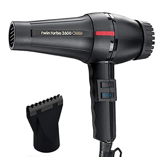 Turbo Power Twin Turbo 2600 Black Hair Dryer + M Hair Designs Hot Blow Attachment (Bundle) – High-Speed Professional Blow Dryer for Fast Drying & Precise Styling