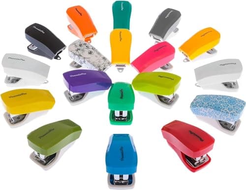 PraxxisPro - Aria Premium Back to School Mini Stapler Set of 4 - with Built-in Staple Removers, 2000 Standard Staples Included - for Office, School,Travel, Blue, Pink, Purple, Green, 6